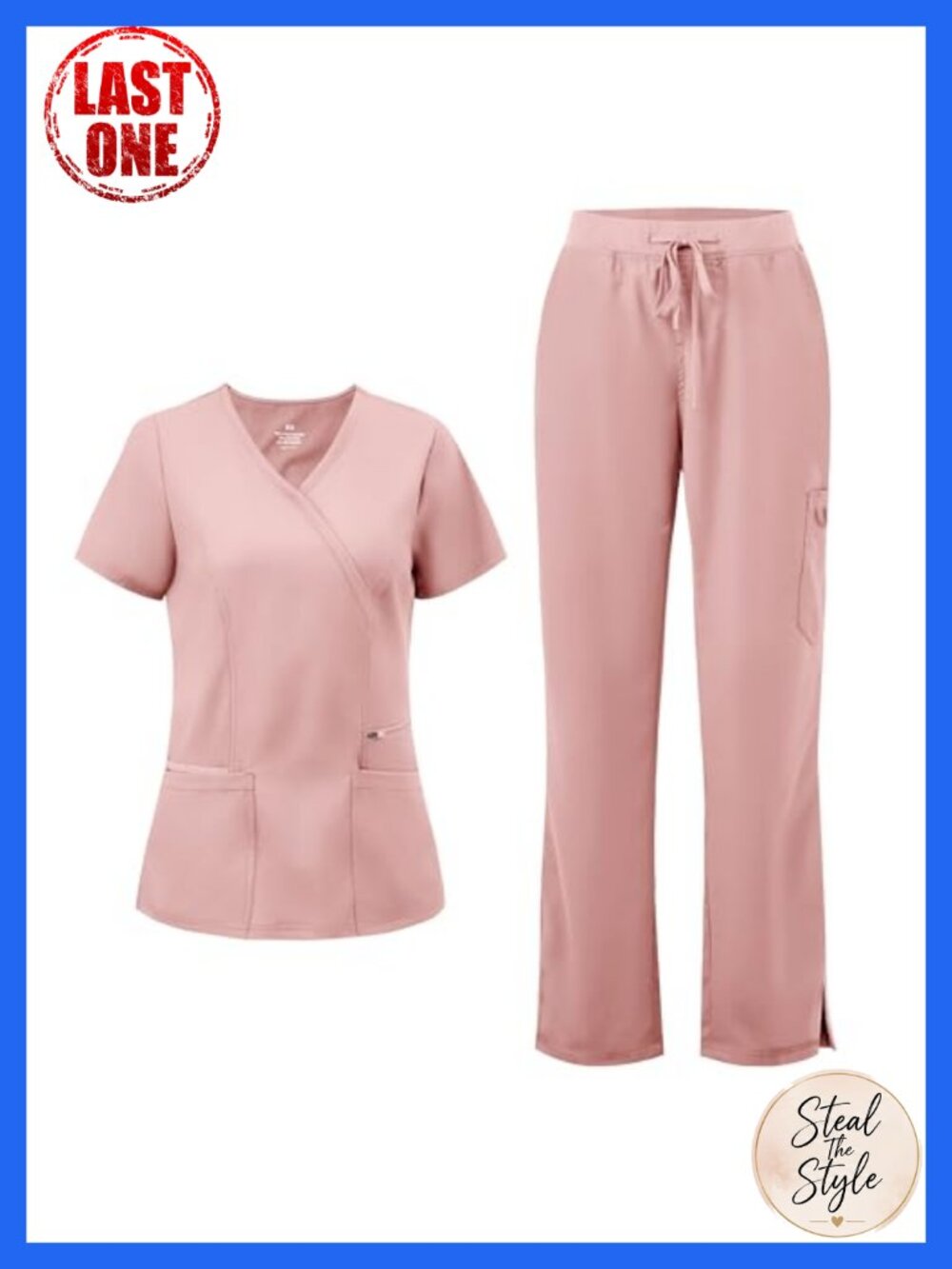 COZYFIT Scrubs Women Mock Wrap Top Straight Leg Pants 6 Pockets